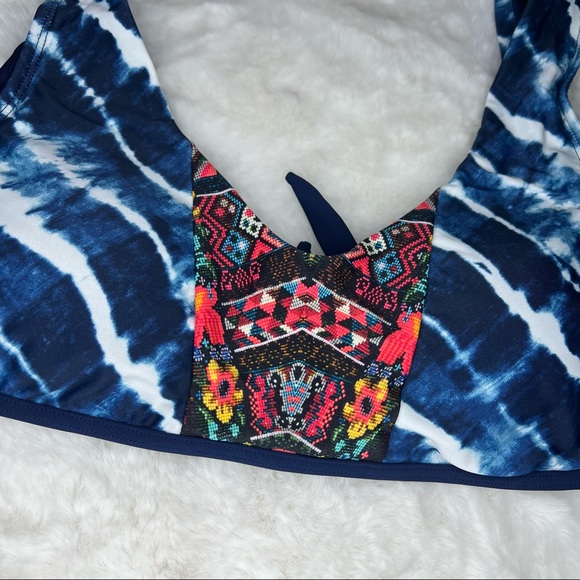 NEW Eidon Blue Tie Dye Beaded Print Bikini Top Size XL - Picture 7 of 9